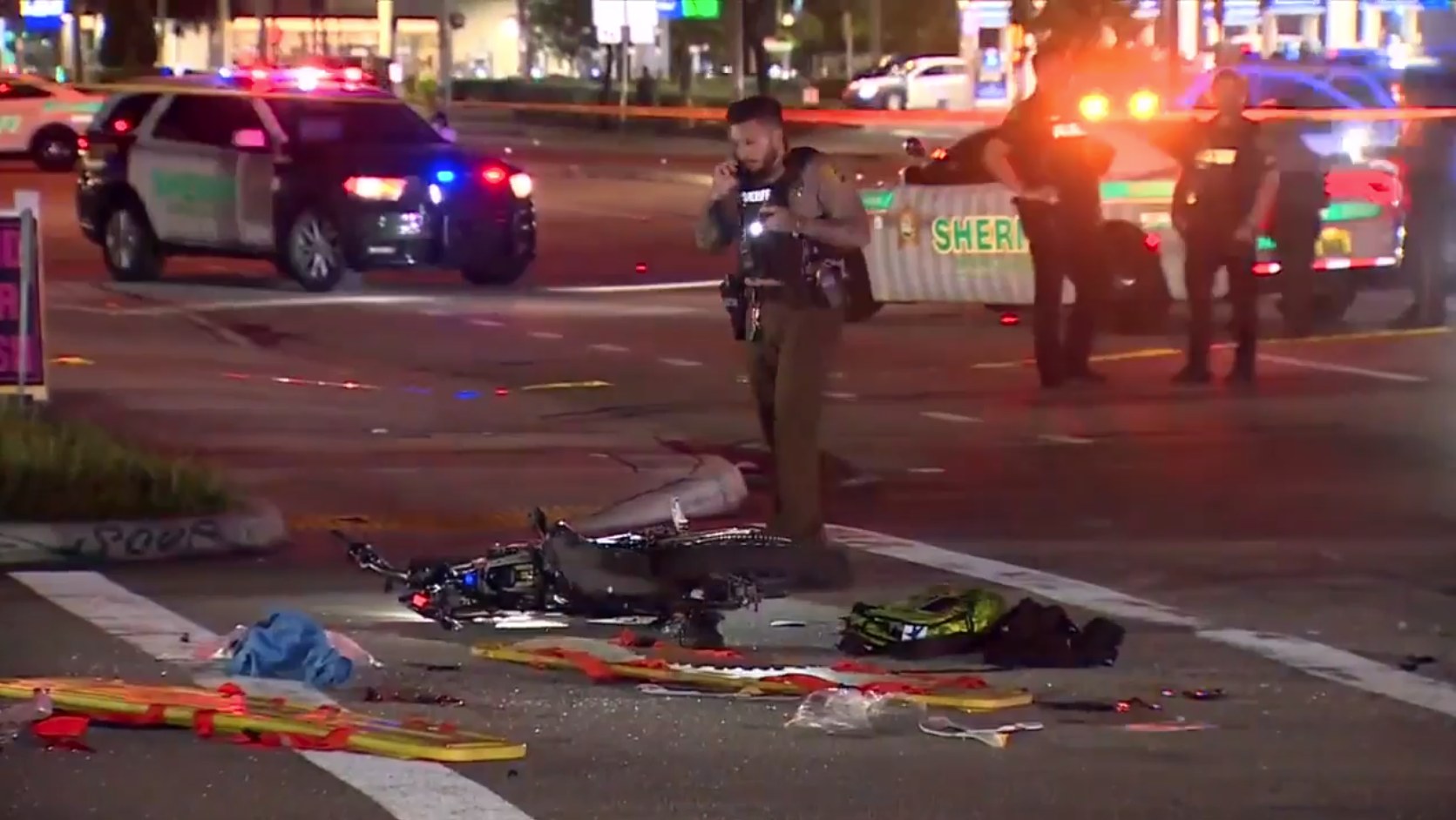 WSVN 7News still of the e-bike hit-and-run scene in northwest Miami-Dade